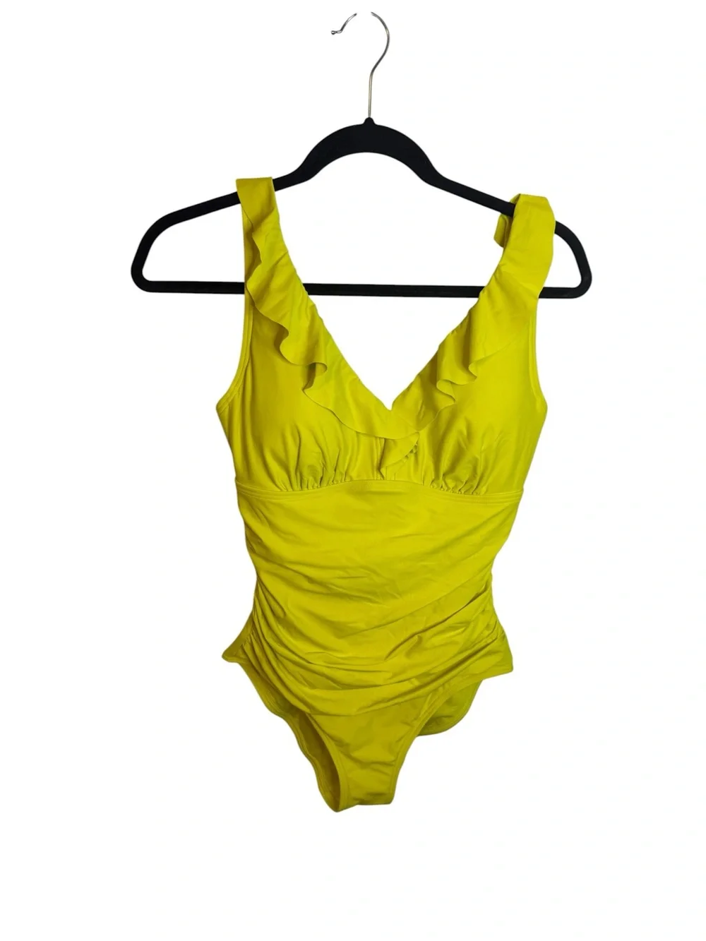 DKNY Yellow Ruffle Ruched One Piece Swimsuit - Picture 2 of 5